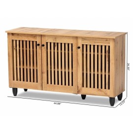 Baxton Studio Fernanda Oak Brown Finished Wood 3-Door Shoe Cabinet