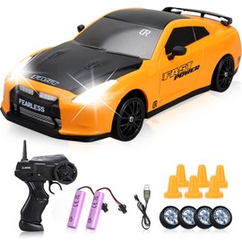 YUAN PLAN Remote Control Car 1/24 2.4GHz 4WD RC Drift Car, Rechargeable High Speed RC Cars with Cool Lights, Batteries and Extra Tires Toys for Kids