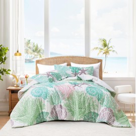 Tritard Coastal Comforter Set Full Size 3 Piece, Soft Beach Themed Comforter, Ocean Nautical Lightweight Bedding Sets for All Seasons, (1 Reversible Comforter and 2 Pillow Shams), 80''x90'', C5