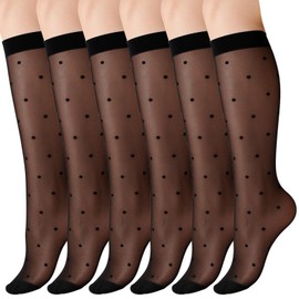 3 Pairs Women's Sheer Knee High Stockings, Black Dot Sheer Thin Socks, Stretchy Breathable Knee High Socks, Elegant Design, Reinforced Toe, Retro Vintage Style for Summer, Party, Various Occasions