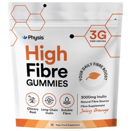 Physis Fibre Gummies 3000mg - High Fibre Supplement | Natural Inulin Soluble Fiber | Chicory Root Digestive System Support | Prebiotics for Gut Health | Vegan Natural Orange 180 x Gummies | 3 Month
