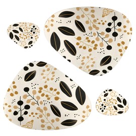 Eizlang Flowers Faux Leather Placemats and Coasters Set Oval Leather for Dinner Table Mats Heat-Resistant Non-Slip Washable Waterproof Coffee Mats Beige