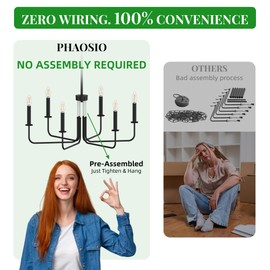 Phaosio Farmhouse Chandelier, 6-Light Metal Hanging Ceiling Light Fixture for Dining Room, Kitchen Island, Living Room, Entryway, Foyer-Matte Black