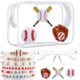 SilTriangle 11 Pcs Cosmetic Makeup Bag Gifts Accessories Set with Sports Theme Beaded Bracelet Heart Shaped Sunglass for Women(Baseball)