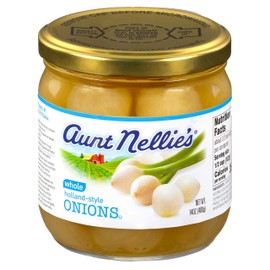Aunt Nellie’s Whole Holland-Style Onions | Mildly Sweet-Tart and Delicious | Imported Bite-Sized, Plump Onions | Soup, Stews, Casseroles, Cocktails | 14 oz. glass jars (Pack of 2)