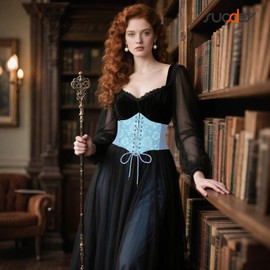 SUOSDEY Lace Floral Corset Belt for Women Wide Elastic Waist Lace-up Renaissance Pirate Stretch Cinch Belts