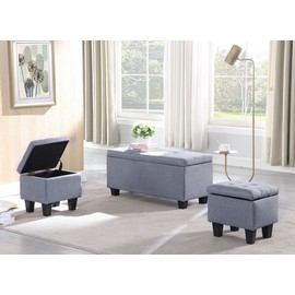 Polibi Large Storage Ottomans Bench Set, 3 in 1 Combination Ottomans, Tufted Ottomans Linen Bench for Living Room, Perfect End of Bed Storage Bench and Ottomans with Storage for Bedroom,Gray