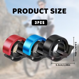 3 Pcs Bike Bell,Bicycle Adult Bells,Cycle for Invisible Road Bikes Fits 2.2cm/0.87in Handle,Handlebars Small for Kids,Adults,Boys Girls,with Loud Crisp Clear Sound,Aluminum Alloy for Mountain Scooter