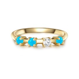 Glanzstücke München Women's Ring 925 Sterling Silver Yellow Gold-Plated with Zirconia White/Turquoise (Rek.) - Multistone Ring Silver Ring Yellow Gold, 56, Silver, Cubic Zirconia
