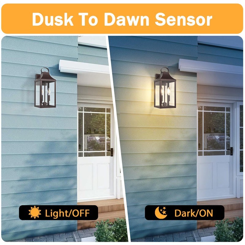 MYHXQ 15" Dusk to Dawn Outdoor Wall Lantern 2-Light, Outside