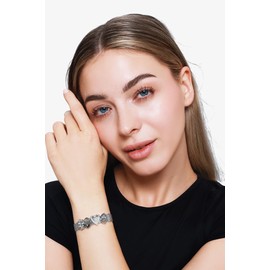 Heideman women's mesh bracelet, made of stainless steel, rose gold coloured, polished, with charms, white zirconia stones and bracelet crystal, Stainless Steel, Polished silver