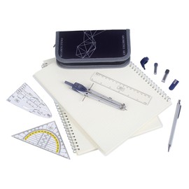 Facile Scriptum High Quality Compass Set (Black) - 13 Piece Geometry Set - Compass with Quick Adjustment, Metal Fine Lead Pencil, Set Square, Eraser and Much More - Math Set with Case