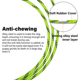 ZHOMA 4/5/6 FT Chew Proof Dog Leashes with Comfortable Handle, Steel Cable Lead for Control Large or Medium Dogs Walk and Train, Heavy Duty with Rotate Clasp and Double Buckle (6FT,Green)
