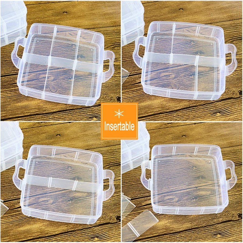 LZYMSZ 3-Tier Transparent Adjustable Stackable Compartment Slot Plastic Storage Box,