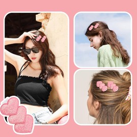 Hair Clips for Women，Shimmering Powder/Glitter Heart-Shaped Claw Clips with Valentine's Day Romantic Hair Accessories Valentine's Day Hair Decoration 2 Pcs (Pink, One size)