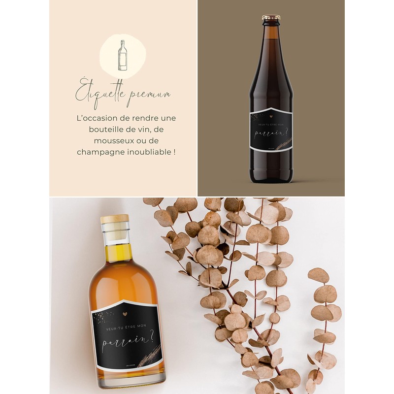Joli Coon Etiquette Bouteille Veux-tu être mon parrain - Cadeau