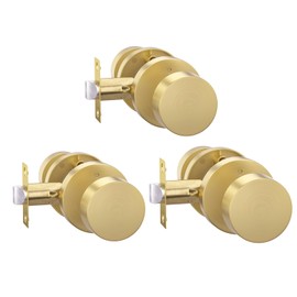 goldenwarm 3 Pack Brushed Gold Door Knobs Interior, Gold Interior Door Knobs Zinc-Alloy Brass Privacy Door Lock Knobs, Bedroom Doorknobs Gold Lockable Door nob