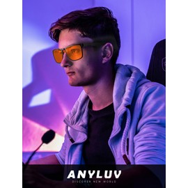 ANYLUV Blue Light Glasses Men/Women, Gaming Blue Light Blocking Glasses, Relieve Eyestrain-Carbon fiber Black/Rivets