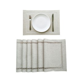 Placemats Set of 4, Set of 6 for Dining Table, Placemats with Hollow Edge Table Cloth Set, Table Mats for Dining Table 12"x18" Off-White