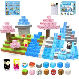 Qutumill Magnetic Building Blocks Toys, 110pcs Magnetic Tiles Stacking Build Snow Mountain Glacier Castle Adventure Cubes Montessori Learning Toy Miniature Construction Block