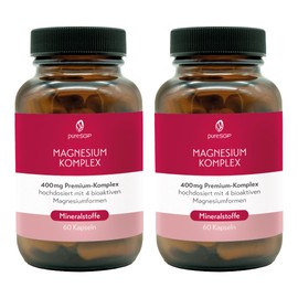 pureSGP Magnesium Komplex - 400 mg reines Premium Magnesium aus 4 hochwertigen Magnesiumformen. Hohe Bioverfügbarkeit. Labor geprüft, hochdosiert. Vegan (2er Pack (120 Stück))