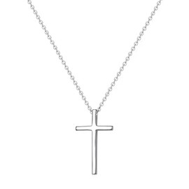 Havopso White Gold Plated Simple Cross Necklace for Women Stainless Steel Plain Cross Faith Pendant Necklace Dainty Minimal Jewelry Confirmation