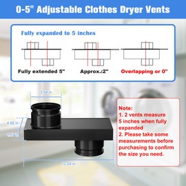 Upgraded 84049 Periscope Dryer Vent, 0-5" Adjustable Periscope Dryer Vent Kit, Clothes Dryer Replacement Vents Tight Space for Laundry Room with Aluminum Foil Tape and 4 Nylon Ties