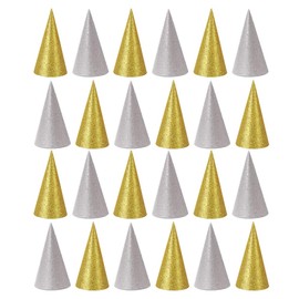 ILUFAM 24PCS Glitter Birthday Party Hats Paper Cone Hats with Elastic Rope for Birthday Festivals Photo Prop Decorations (Gold+Silver)