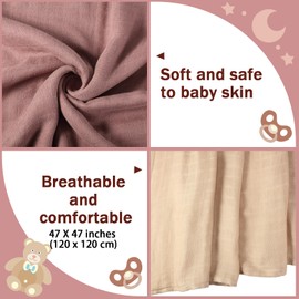 Preboun 6 Pcs Muslin Swaddle Blankets Breathable Cotton Newborn Blankets Colorful Baby Swaddle Receiving Blankets Soft Cotton Baby Blanket Registry Essentials Gift for Unisex Boy Girl(Dark Colors)