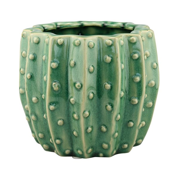 Stonebriar Decorative Textured Ceramic Green Cactus Flower Planter, 5 Inch