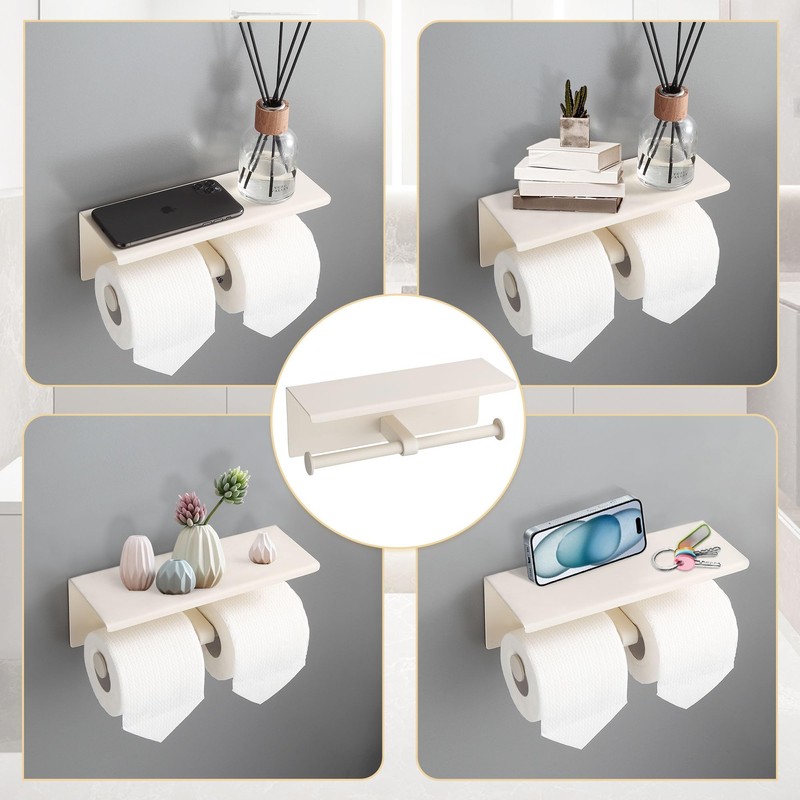BGL Double Toilet Paper Holder with Shelf White Stainless Steel