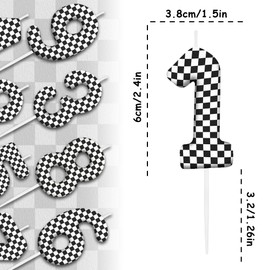 Black White Checkered 1st Birthday Number Candles, Number 1 Candle Cake Toppers for Race Car Themed Parties, 1st Birthday Cake Candles for Boys and Girls, Kids Party Supplies