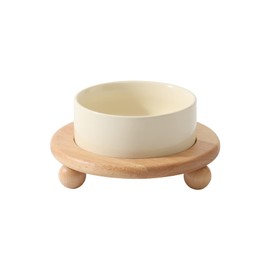 Havniva Ceramic Elevated Cat Food and Water Bowl, Kitty Bowl, Raised Cat Dish, Cat Feeder (5.1 in,1 x Beige + Stand)