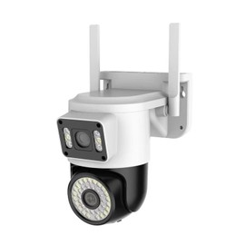 KOMOR Dual Lens 1080P WiFi Security Camera – 2MP Dual Camera with Motion Tracking, Night Vision, Two-Way Audio, IP66 Waterproof, Supports 2.4G/5GHz WiFi – White & Black