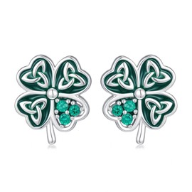 Lypic 925 Sterling Silver St Patricks Day Shamrock/Claddagh/Celtic Knot Earrings Irish Stud Earrings St Patricks Day Jewelry for Women, Base, Created Zircon