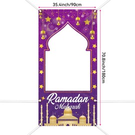 Ramadan Mubarak Photoshot Banner, 180 x 90cm Large Fabric Muslim Ramadan Kareem Backdrop Decorations, Ramadan Sign Photo Booth Frame Background for Muslim Ramadan Party Supplies