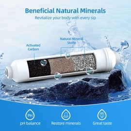 MIZUDO 12 Months Remineralization Filter, 1/4" Quick Connect Alkaline Filter for RO Reverse Osmosis System Under Sink, PH Balance and Restore Minerals, 10-inch