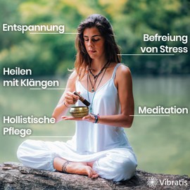 Tibetan Singing Bowl Made of Bronze, Handmade in Nepal, Cushion, Wooden Mallet Lokta Cardboard, Meditation, Relaxation, Decoration