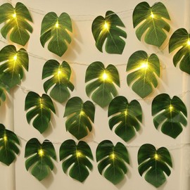 2 Pack 10.3ft Tropical Palm Leaf String Lights - 20 Warm White LED Battery Powered Leaf Vine Lights with 2 Lighting Modes, for Hawaiian Party, Jungle Theme, Indoor Outdoor Decor