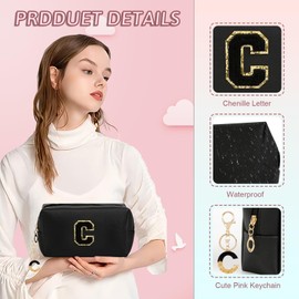 AIBFRID - Regalos de cumpleaños para mujeres y ella, bonita bolsa de maquillaje de viaje, bolsas de cosméticos de gran capacidad para mujeres, bolsa de maquillaje de piel sintética impermeable, Negro