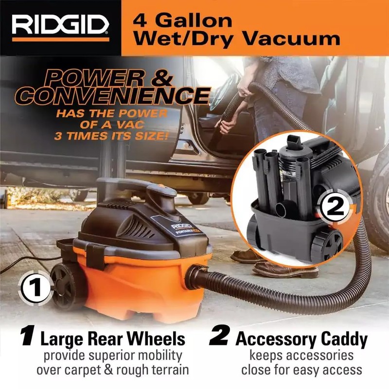 TELES Wet Dry Vacuums with Rear Wheels, 5.0 Peak HP,