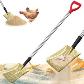 pdpdoc Sifting Shovel, Heavy Duty Metal Sand Sifter for The Beach, 53.5" Long Sand Sifter Shovel for Beach Fun, Chicken Coop, Farm Goat Stall Sand Poop Cleaning, with Ergonomic D-Grip Handle (Gold)