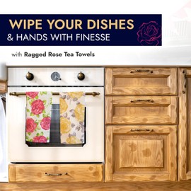 Ragged Rose Tea Towels for Kitchen - 50 cm x 70 cm Pair of Kitchen Cloths for Drying Dishes, Wiping Countertops, & Handling Pots - Machine Washable & Durable - Pink/Black, Pack of 2