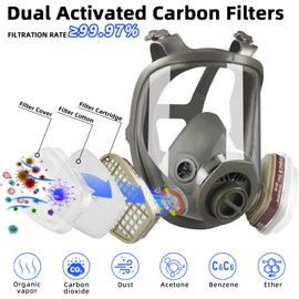 Reusable Full Face Mask, Respirator Mask, Dust Mask with Filter, Anti-Fog Mask, Gas Mask, Military for Painting, Dust, Formaldehyde, Epoxy Resin, Grinding, Cutting and Welding