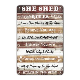 GJXFTPTTBD She Shed Decor Metal Tin Sign She Shed Rules Sign Farmhouse Wall Sign for Home Kitchen Garden Women Cave Gift for Girlfriend Ladies 12 * 8in