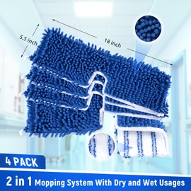 4 Pack Microfiber Flip Mop Refills,Compatible with O-Cedar Dual Action Mop,Replacement Mop Heads for Dry/Wet Use,Machine Washable