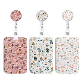 3Pcs Heavy Duty Badge Holder with Retractable Reel, Retro Rainbow Badge Holder with Clip Badge Reels Retractable Heavy Duty,ID Holder for School Nurse Office