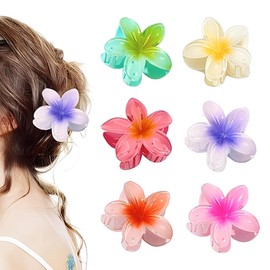 XUZOPIM Pack of 6 Flower Hair Claw Clips for Women, Preppy Flower Hair Clip, Hawaiian Plumeria Hair Clip, Hawaiian Hair Accessories for Thick Hair, Gifts for Women, Teen Girls