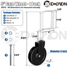 BOODVON 5" Heavy Duty Gate Caster, Spring Loaded Gate Wheels, Gate Caster Wheel with 360° Rotation for Wooden Gate Fence, Metal Tube Gate, 220 Lbs Capacity, White, 1 Pack