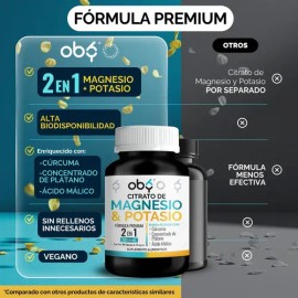 Citrato Magnesio Y Citrato Potasio | Curcuma, Extracto Platano, Acido Malico | Fórmula Premium Complex Alta Absorcion | Suplemento Alimenticio Citrate